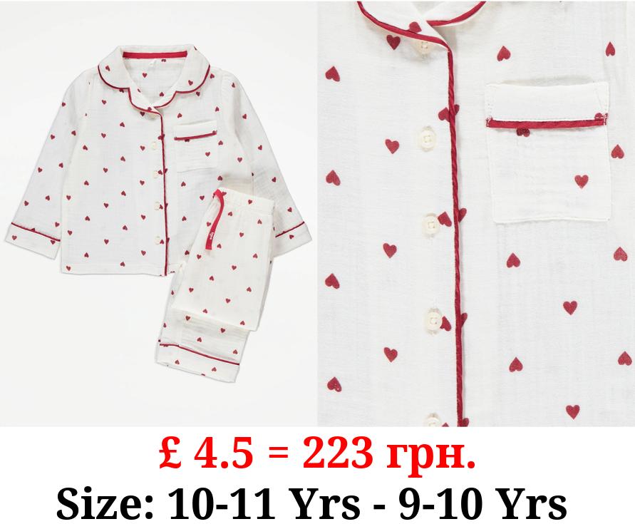 Cream Heart Matching Kids Valentines Shirt Pyjamas