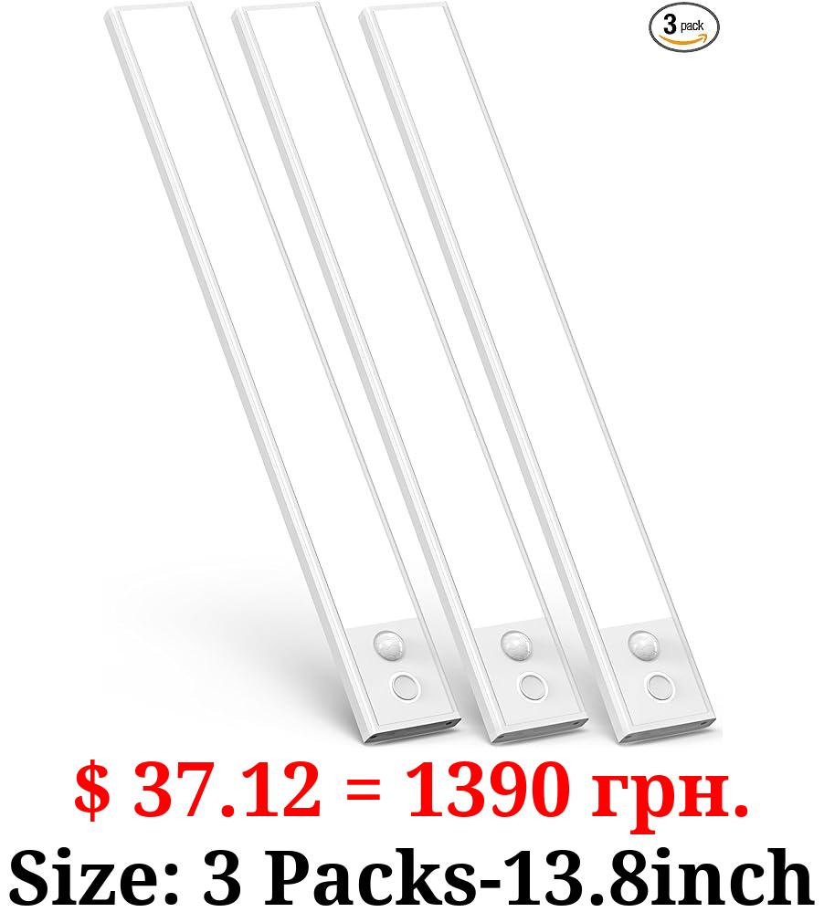 ASOKO Under Cabinet Lights Motion Sensor, 2500mAh Battery Operated Closet Lights Rechargeable Under Counter Lights for Kitchen Under Cabinet Lighting Wireless (White,3 Pack-13.8inch)