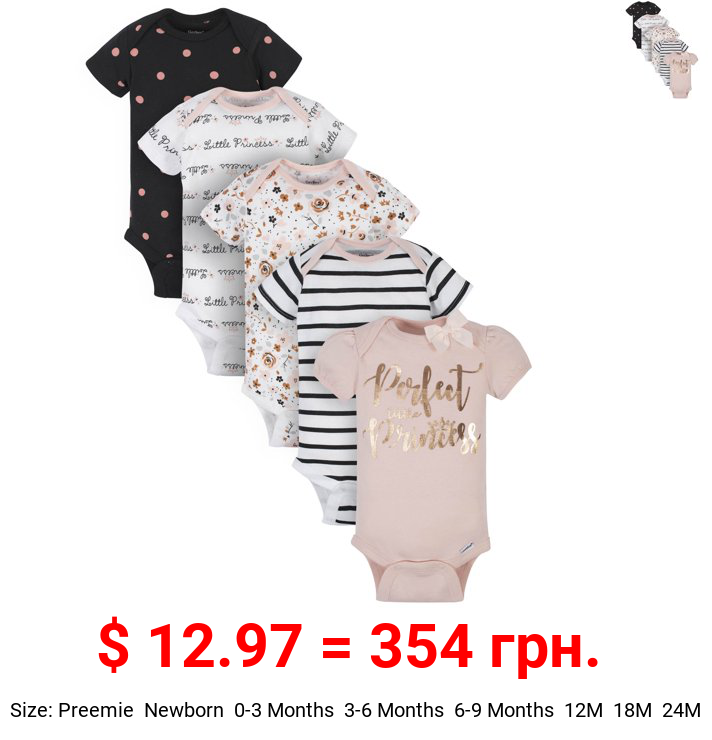 Gerber Baby Girl Organic Short Sleeve Onesies Bodysuits, 5-Pack
