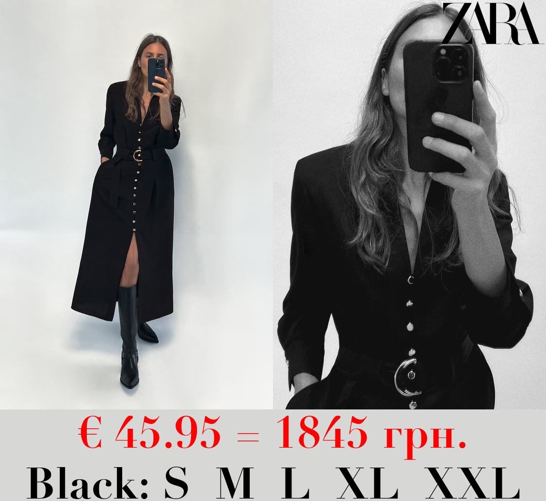 BELTED MIDI SHIRT DRESS