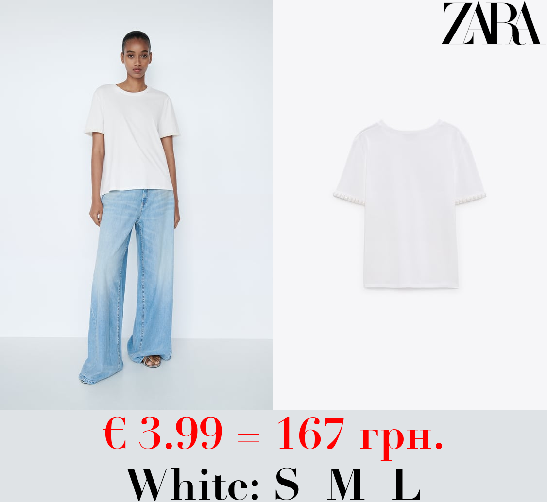 COTTON T-SHIRT WITH FAUX PEARLS