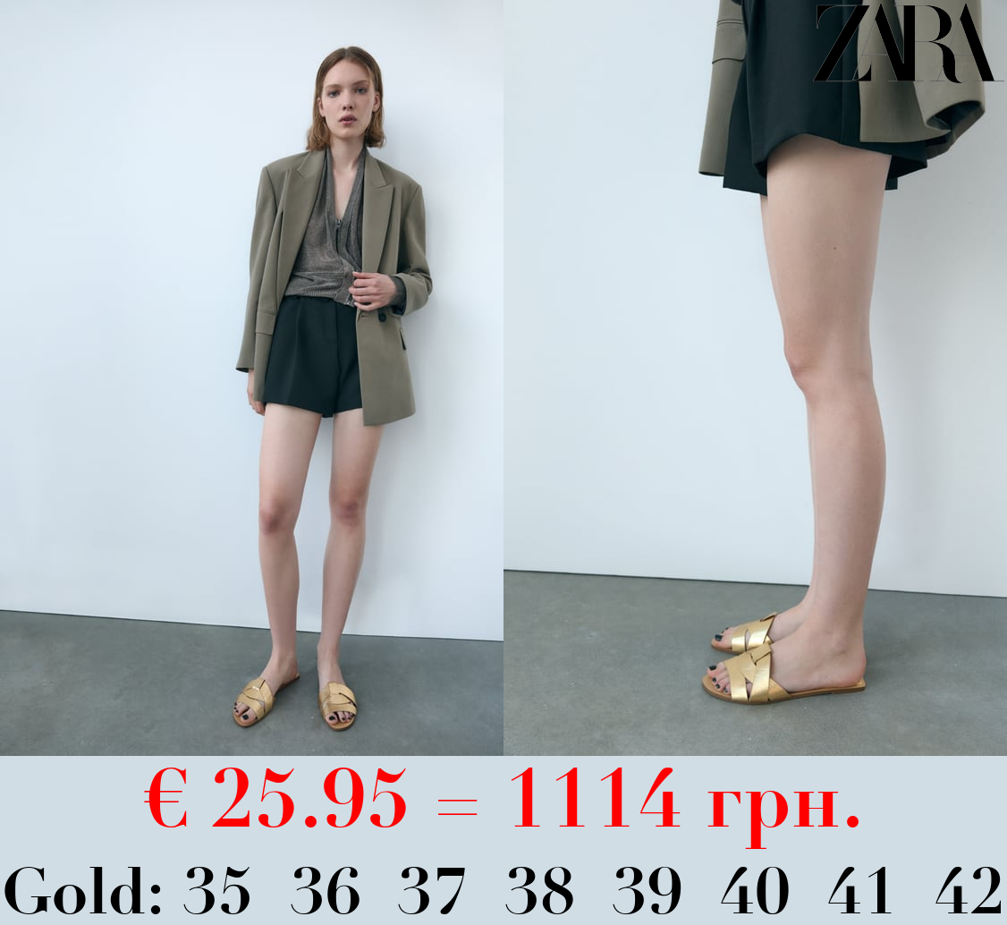 FLAT CRISS-CROSS LEATHER SLIDER SANDALS