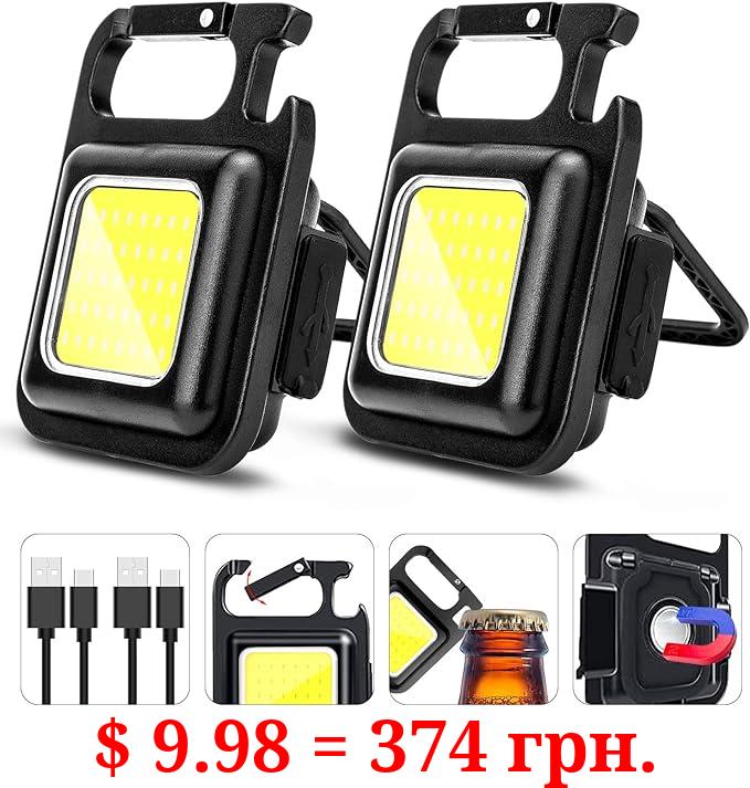 COB Keychain Work Light Keychain Flashlights 4 Light Modes 1600Lumen,Keychain Light Emergency Light with Folding Bracket Bottle Opener and Magnet Base,Camping and Walking Christmas Gift