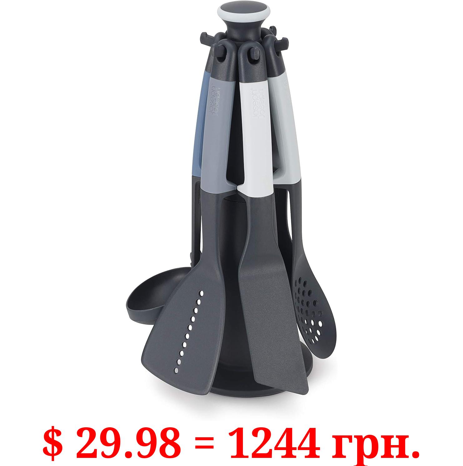 Joseph Joseph Elevate Carousel Nylon Kitchen Utensil Set with Rotating Storage Stand, 6-piece, Sky,Blue