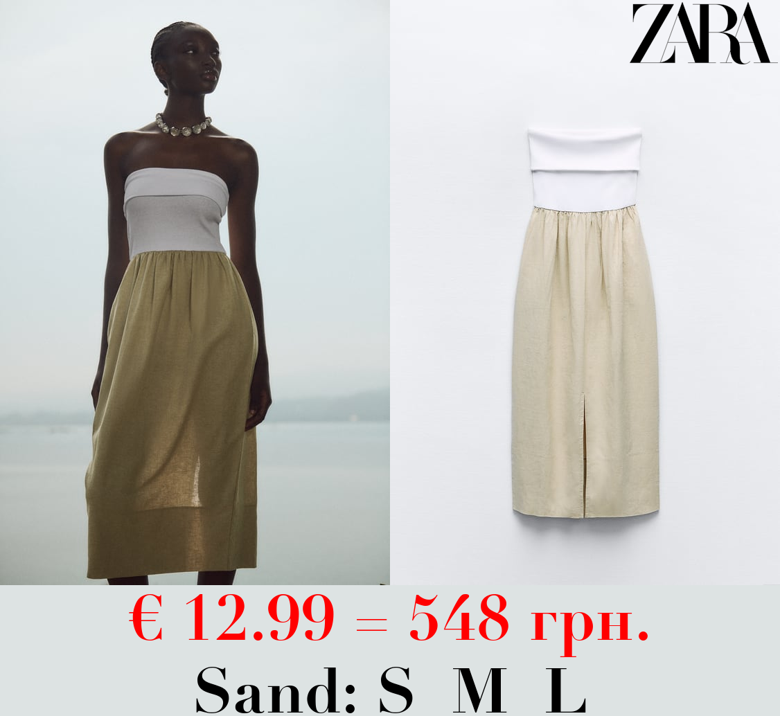 CONTRAST LINEN BLEND DRESS