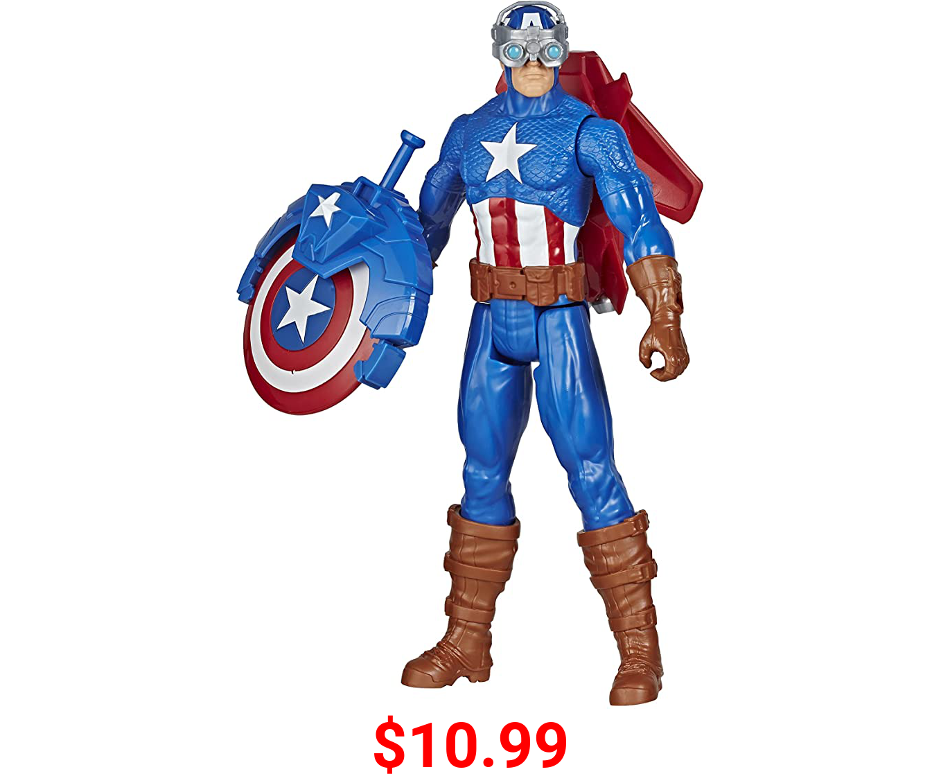 Avengers Marvel Titan Hero Series Blast Gear Captain America, 12-Inch Toy, with Launcher, 2 Accessories and Projectile, Ages 4 and Up