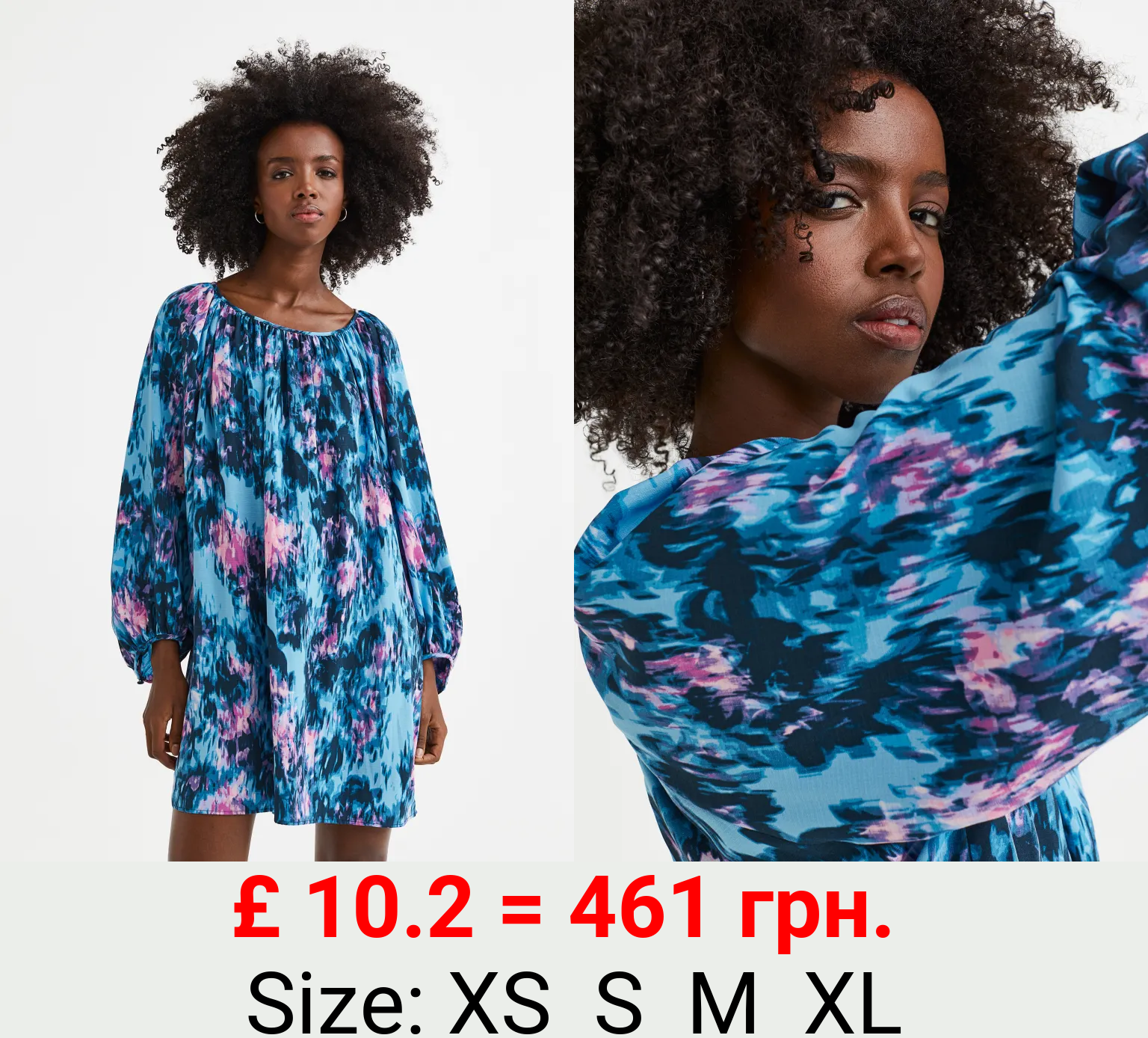 Balloon-sleeved crêpe dress