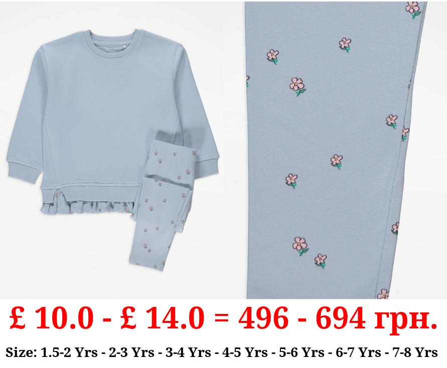 Light Blue Floral Sweatshirt and Legging Outfit