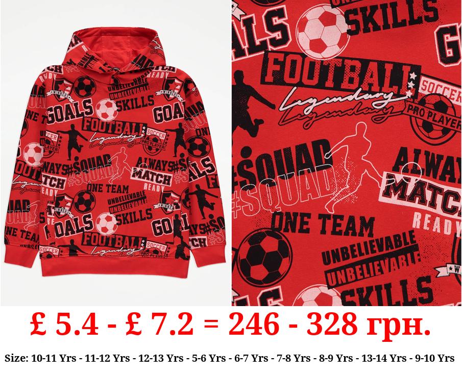 Red Football Slogan Print Hoodie
