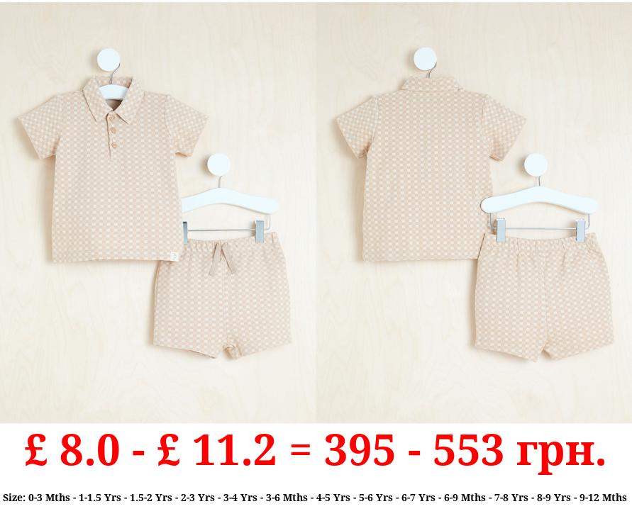 Billie Faiers Camel Checked Polo Top and Shorts Outfit