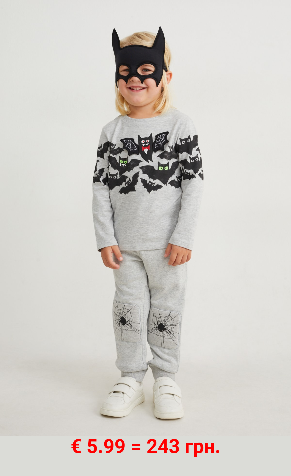 Halloween-Set - Langarmshirt und Fledermausmaske - 2 teilig