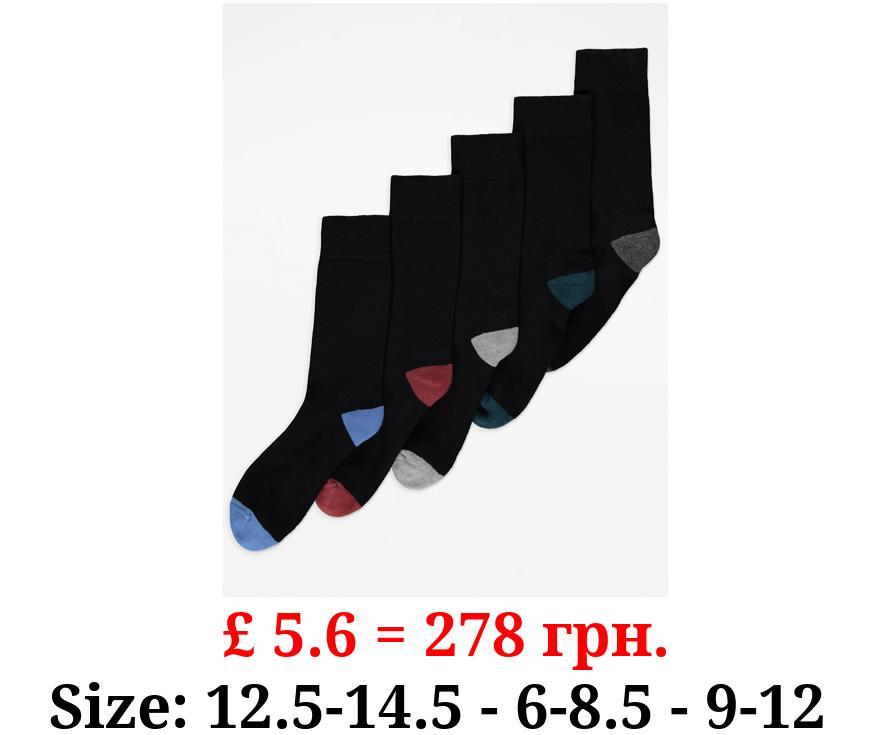Black Feel Fresh Cushion Sole Socks 5 Pack