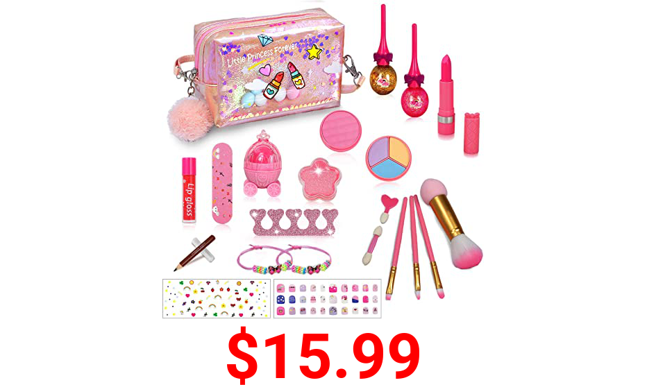 RichSmile 22PCS Kids Makeup Kit for Girl, Washable Kids Makeup Toy Set, Non-Toxic Real Safe Cosmetic Makeup Toy Set for Little Girls Play Game Halloween Christmas Birthday Party