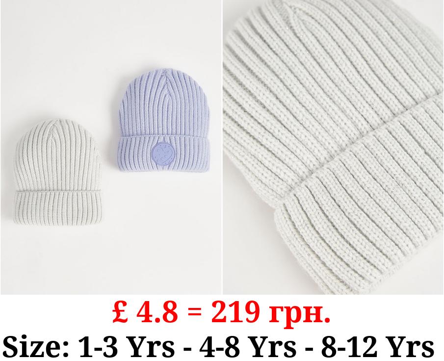 Assorted Ribbed Heart Badge Beanie 2 Pack