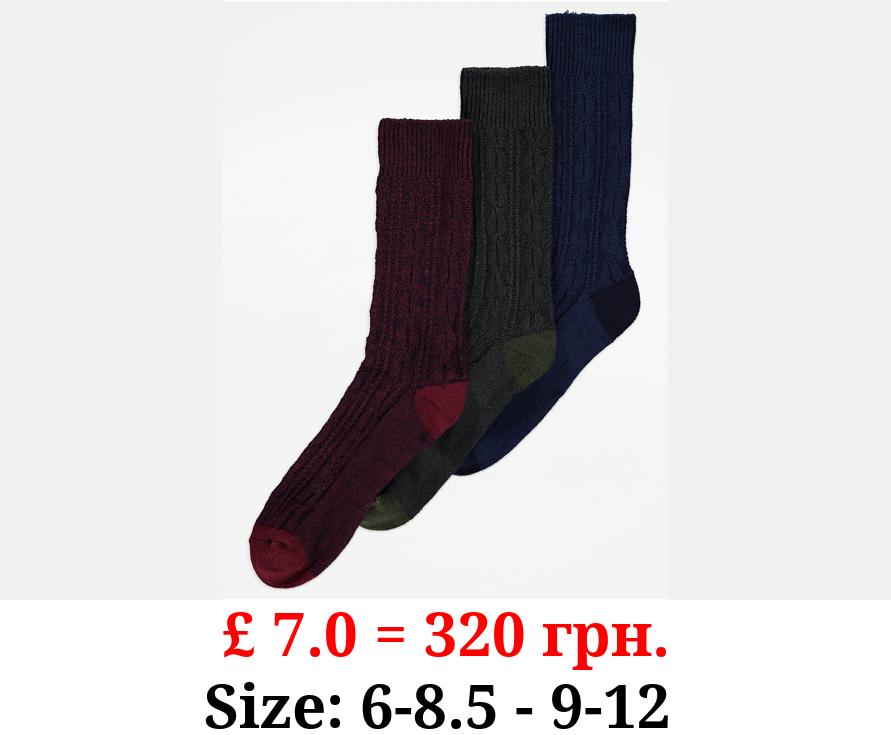 Chunky Cable Knit Ankle Socks 3 Pack