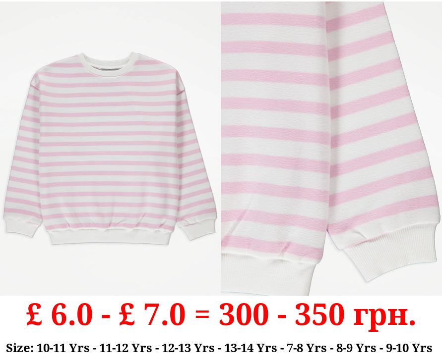 Pink Striped Crew Neck Sweatshirt