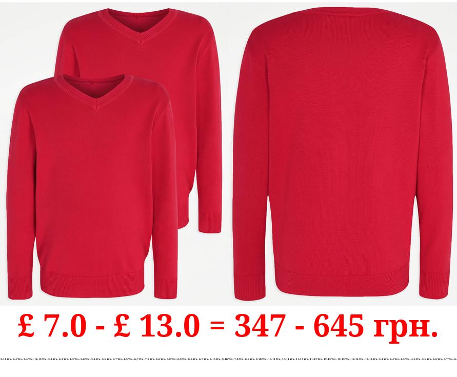 Red V Neck School Jumper 2 Pack