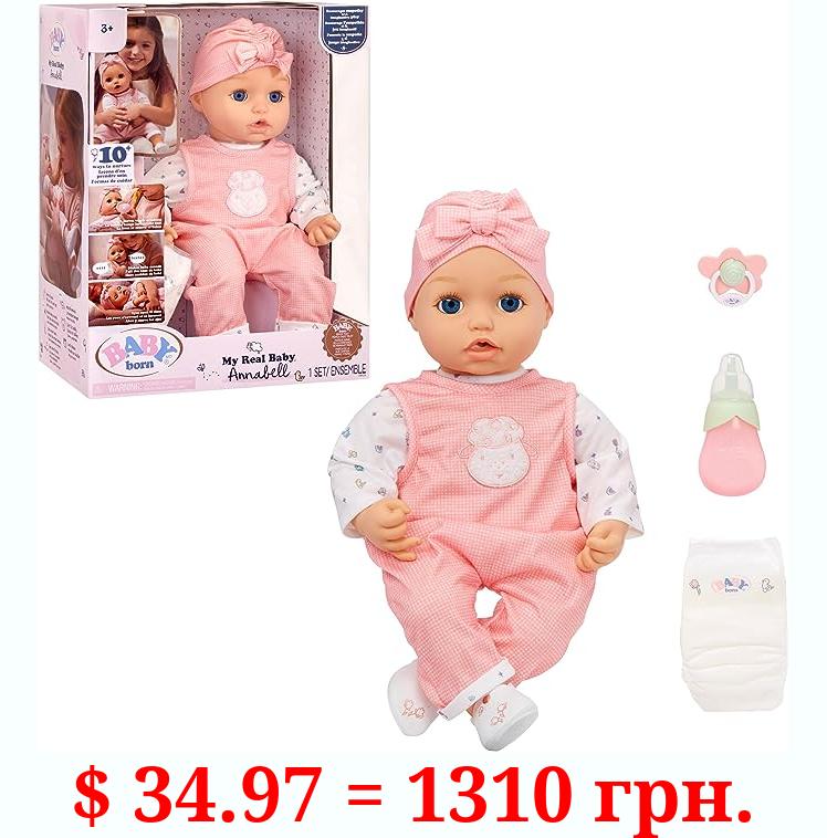 Baby Born My Real Baby Doll Annabell - Blue Eyes: Realistic Soft-Bodied Baby Doll Ages 3 & Up, Sound Effects, Drinks & Wets, Mouth Moves, Cries Real Tears, Eyes Open & Close, Pacifier