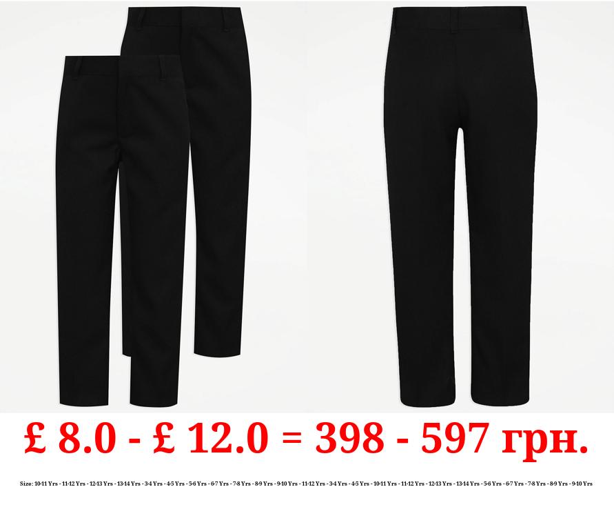 Boys Black Regular Leg School Trousers 2 Pack