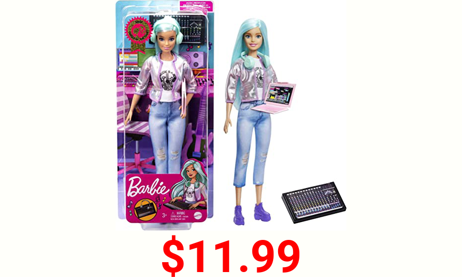 Barbie Career of The Year Music Producer Doll (12-in), Colorful Blue Hair, Trendy Tee, Jacket & Jeans Plus Sound Mixing Board, Computer & Headphone Accessories, Great Toy Gift