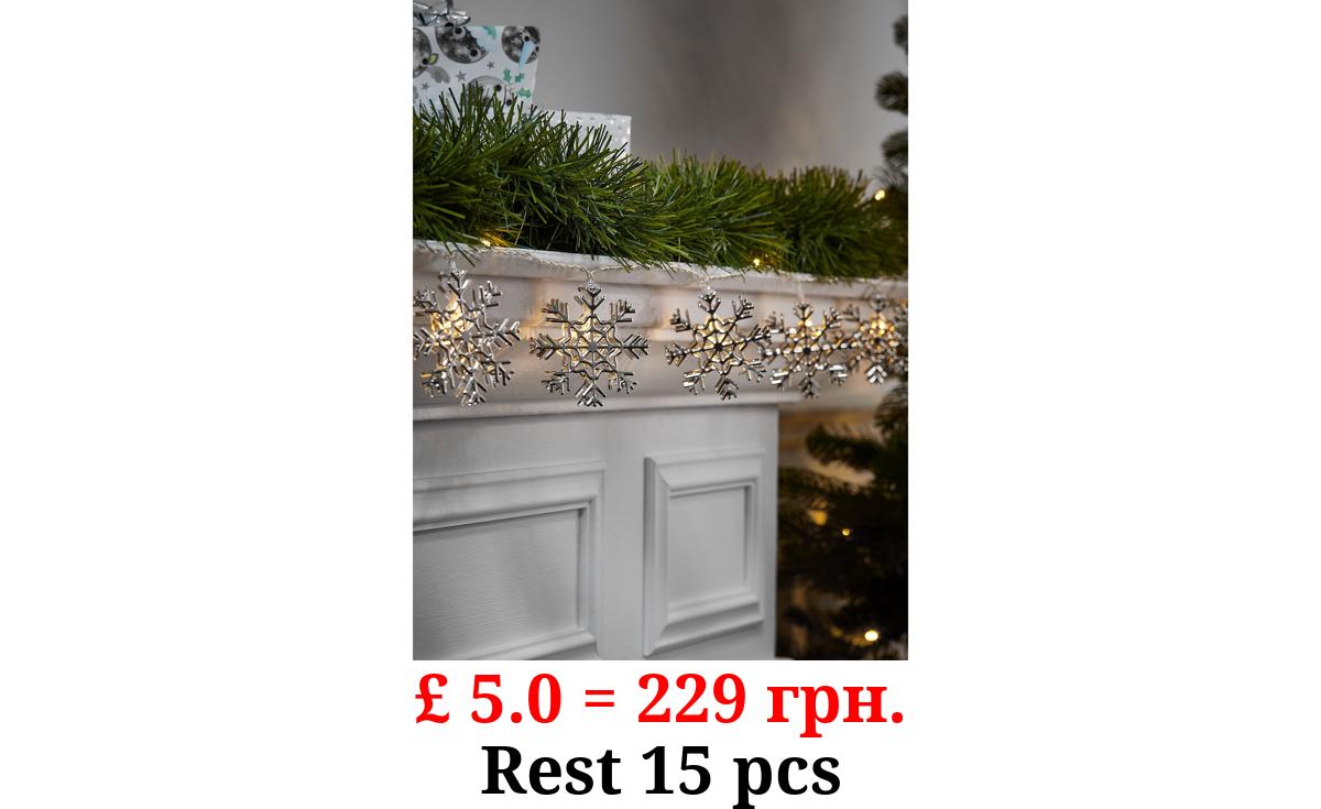10 Silver-Tone Metal Snowflake String Lights