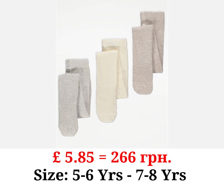 Neutral Cotton Rich Ribbed Tights 3 Pack