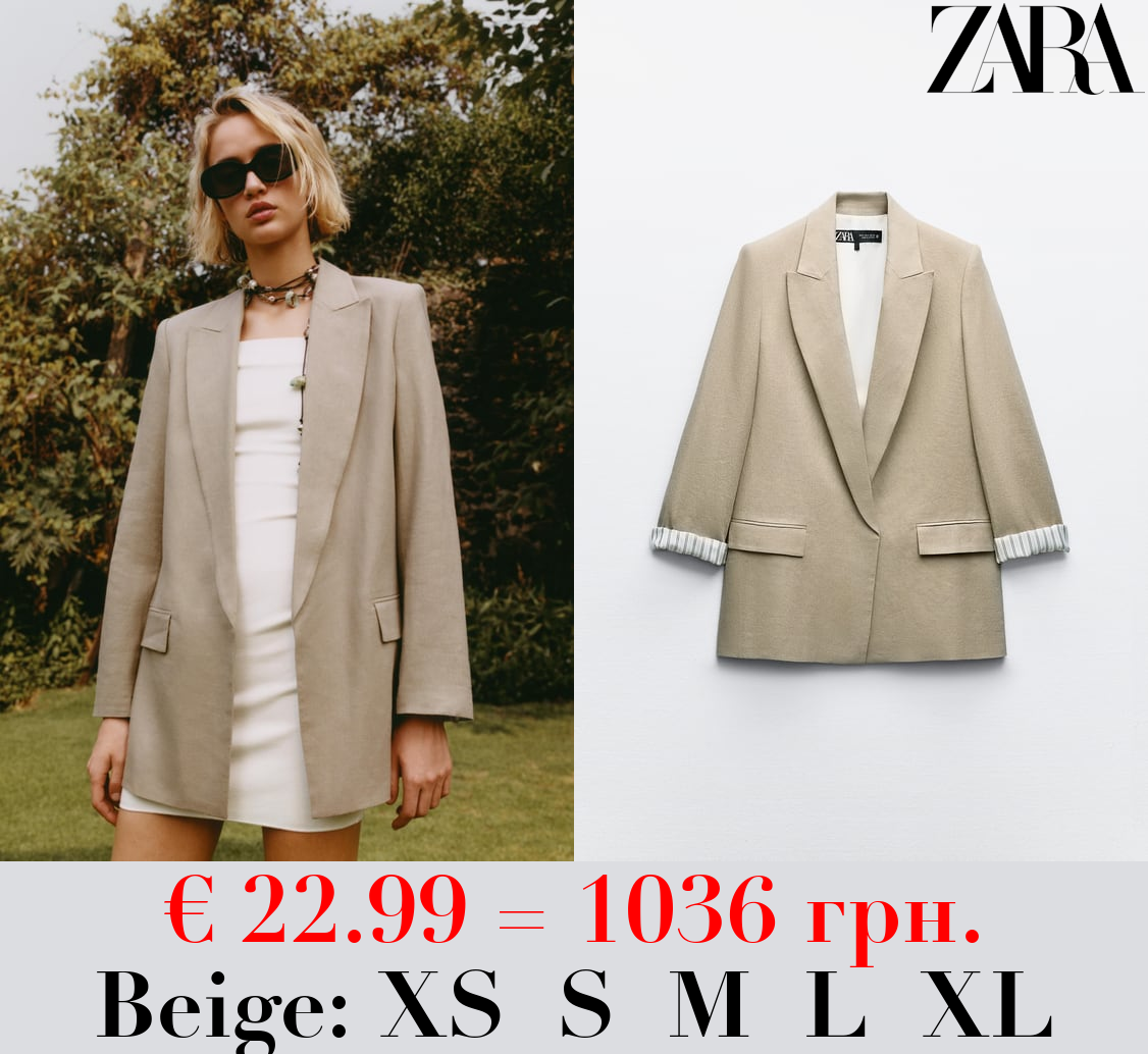 LINEN BLEND ROLL-UP SLEEVE OPEN BLAZER
