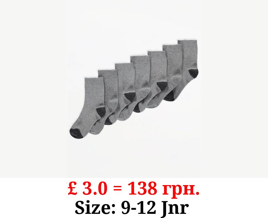 Grey Contrast Heel and Toe Ankle Socks 7 Pack