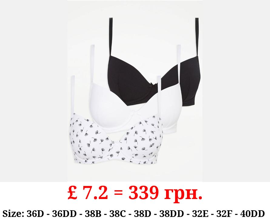 Monochrome Printed T-Shirt Bras 3 Pack