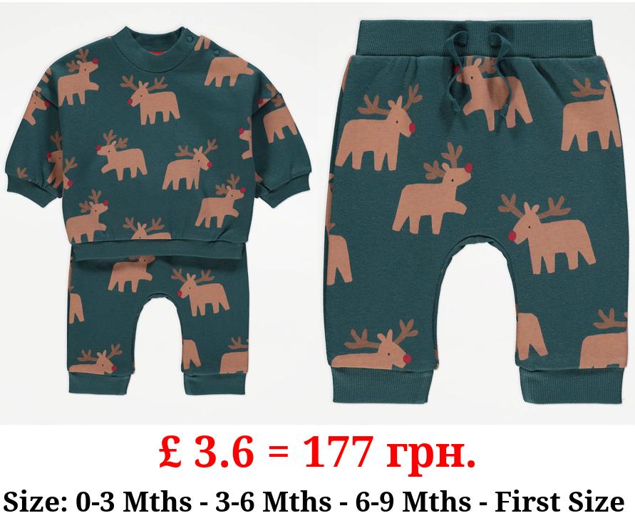 Green Reindeer Sweatshirt and Joggers Outfit