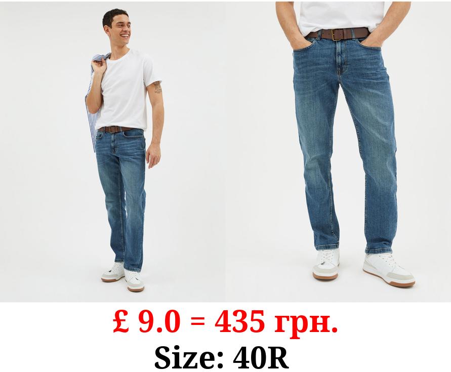 Blue Tint Straight Fit Belted Jeans with Stretch