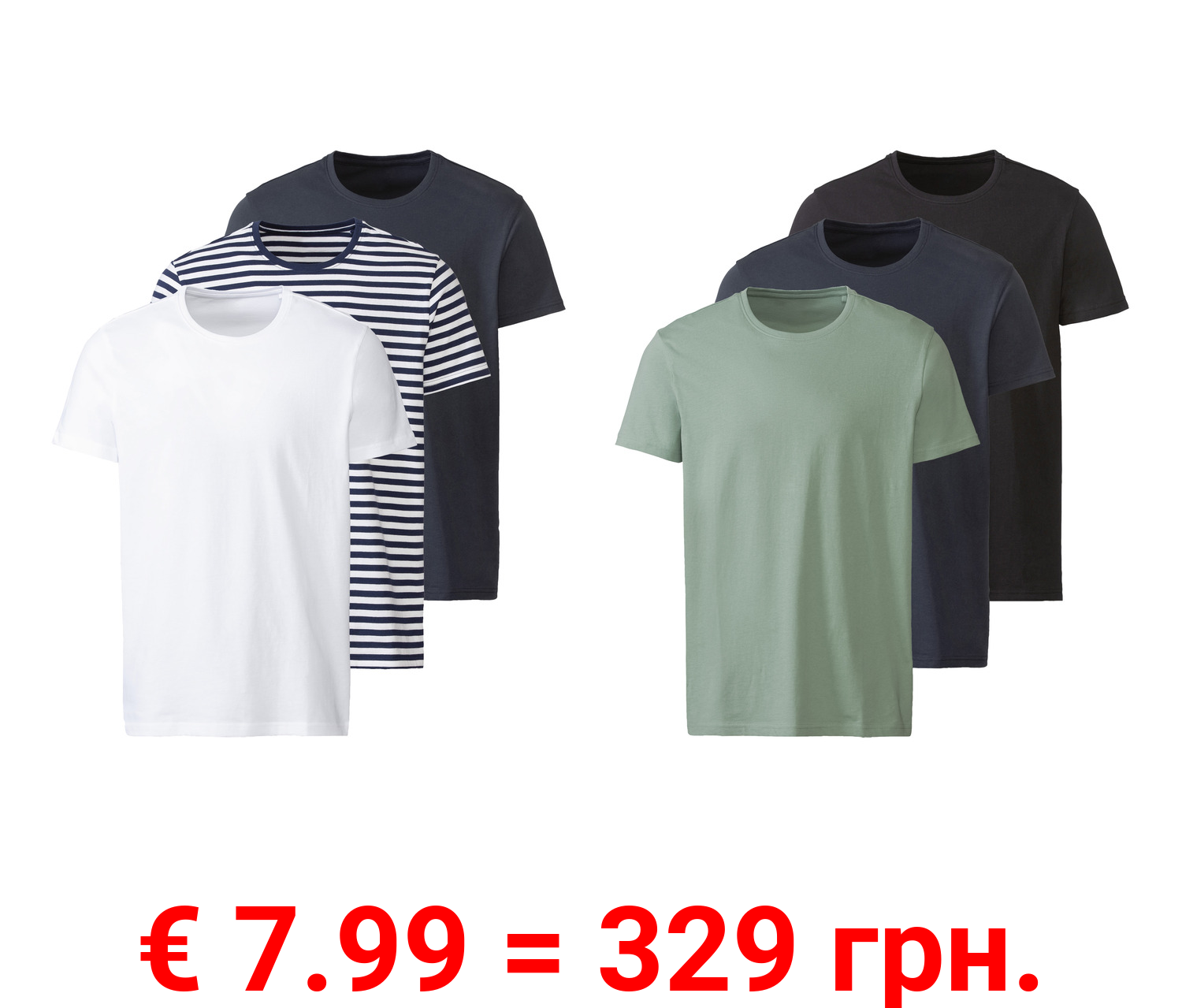 LIVERGY® Herren T-Shirts, 3 Stück, aus reiner Baumwolle