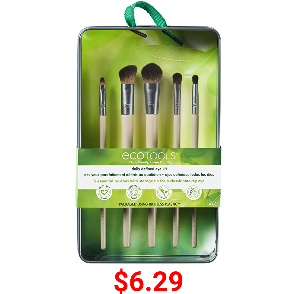 EcoTools Daily Defined Makeup Brushes for Eyes, With Beauty Cards and Storage Tray, Set of 5