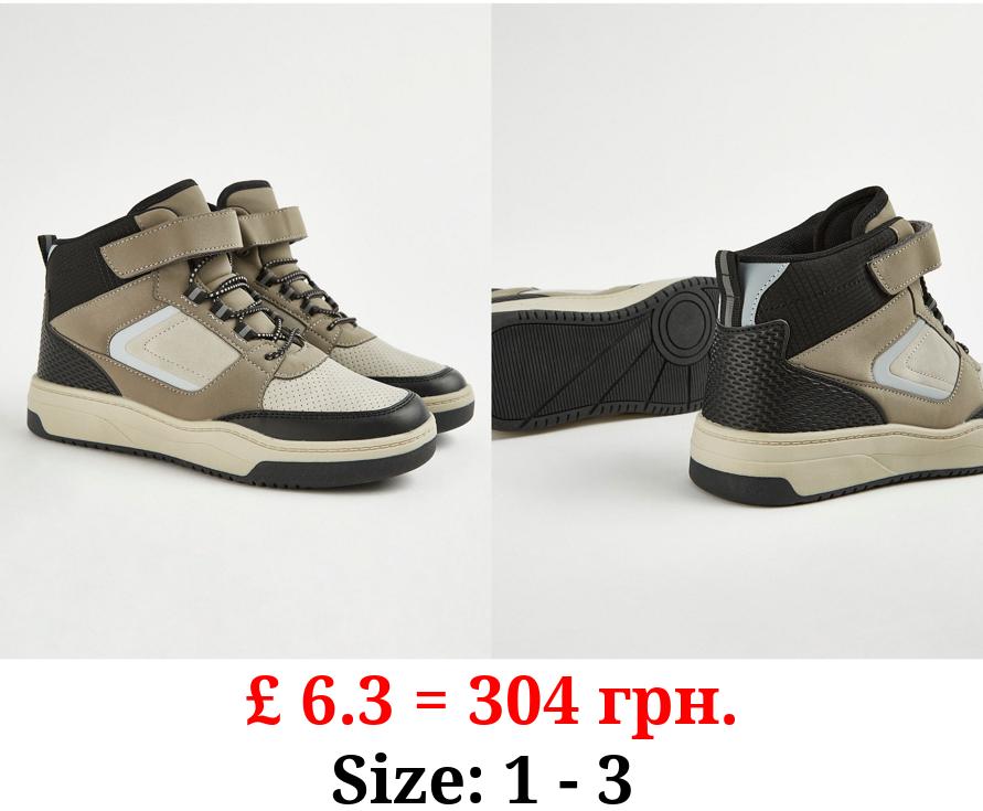 Grey Colour Block High Top Trainers