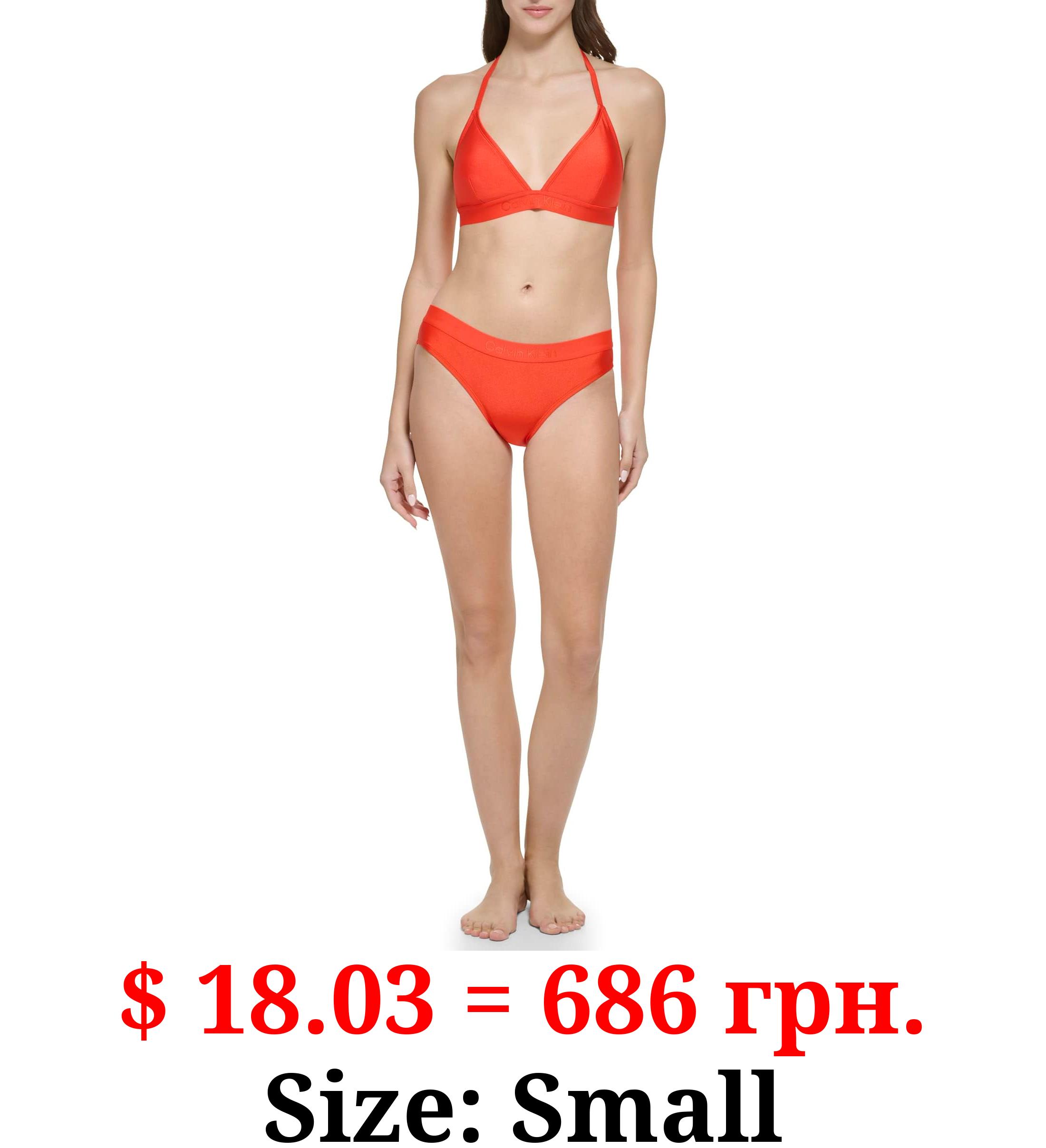 Calvin Klein Women's Standard Removable Soft Cups Bottom Shimmer Fabric Halter Tie Bikini Top 2 Piece Set