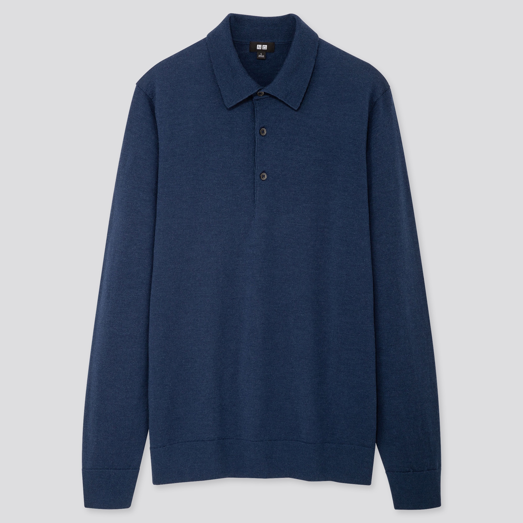 Men 100% Extra Fine Merino Wool Knit Long Sleeved Polo Shirt
