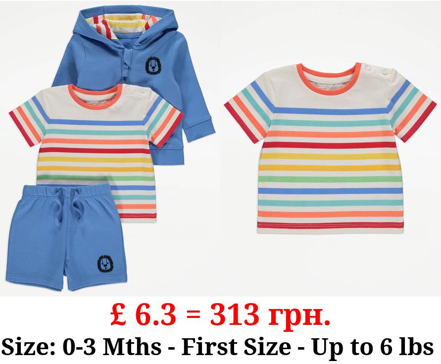 Blue Striped Lion Hoodie T-Shirt and Shorts Outfit