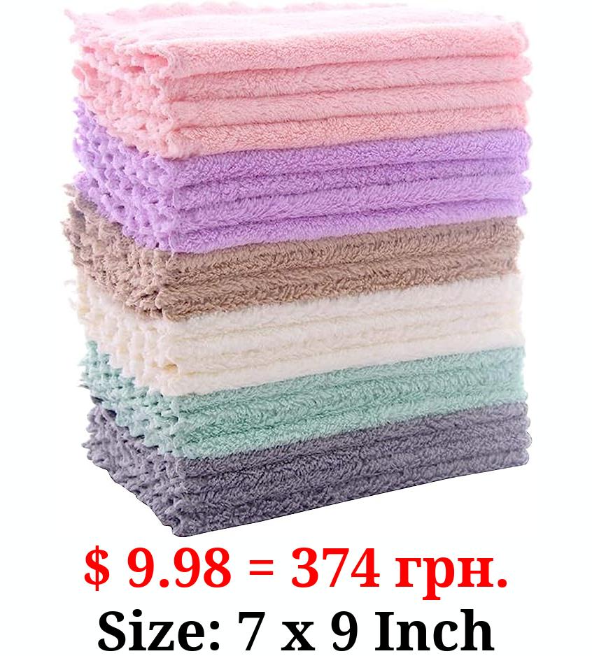 24 Pack Kitchen Dishcloths - Does Not Shed Fluff - No Odor Reusable Dish Towels, Premium Dish cloths, Super Absorbent Coral Fleece Cleaning Cloths, Nonstick Oil Washable Fast Drying (Multicolor)