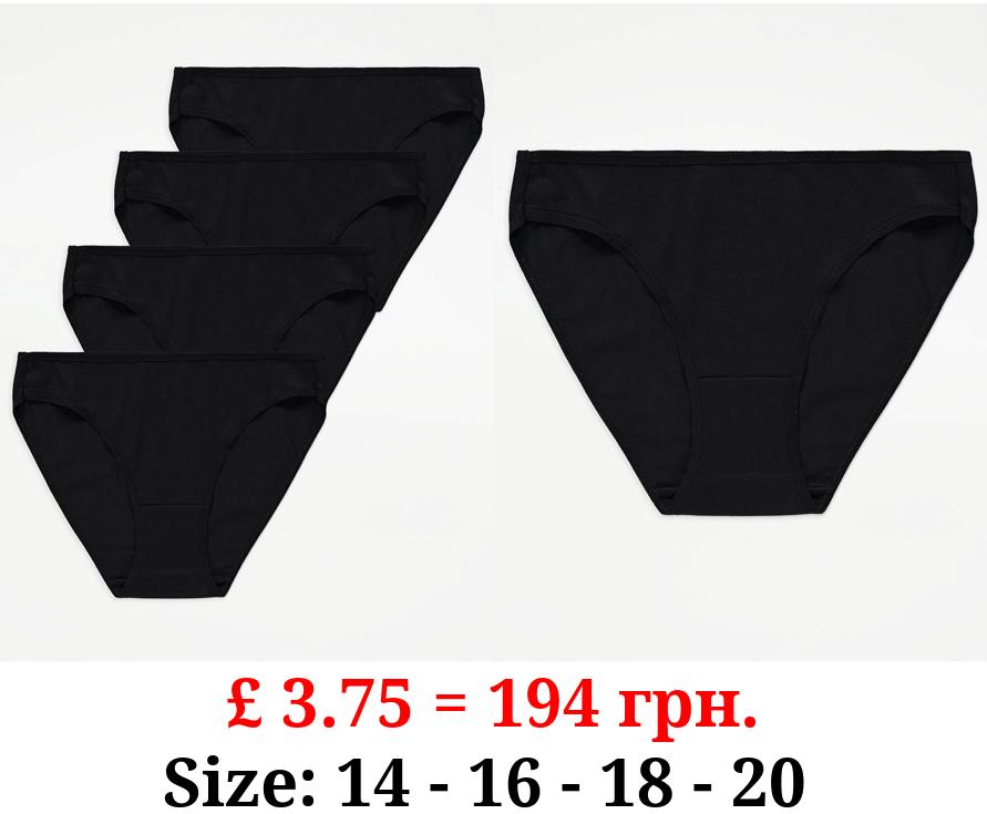 Black Cotton High Leg Knickers 4 Pack