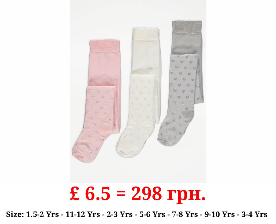 Pink Heart Print Tights 3 Pack
