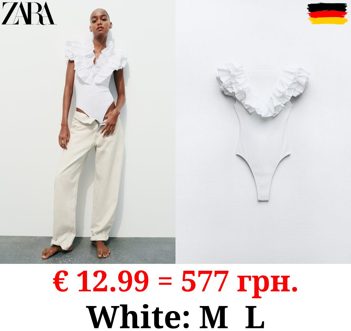 RIBBED BODYSUIT WITH RUFFLES