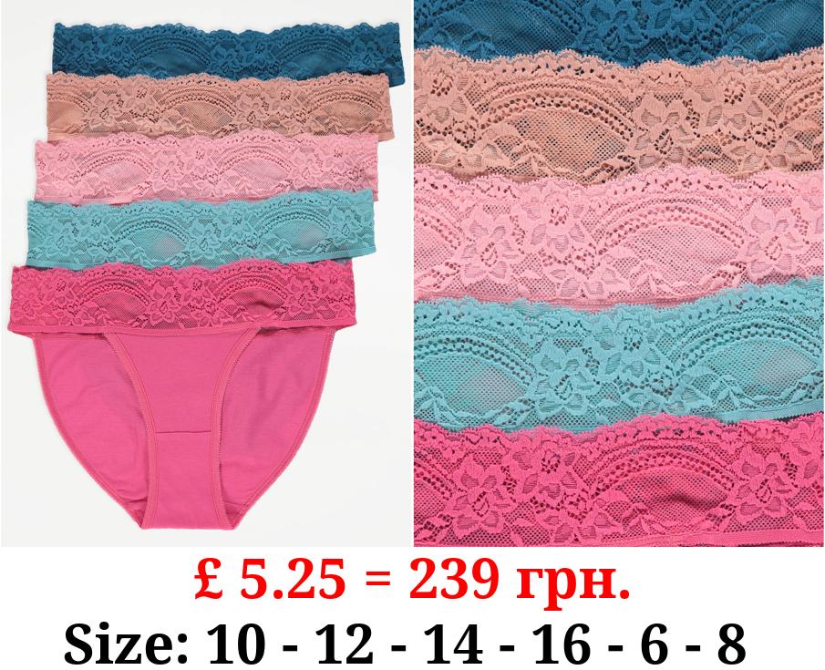 Bright Lace Trim Tanga Briefs 5 Pack