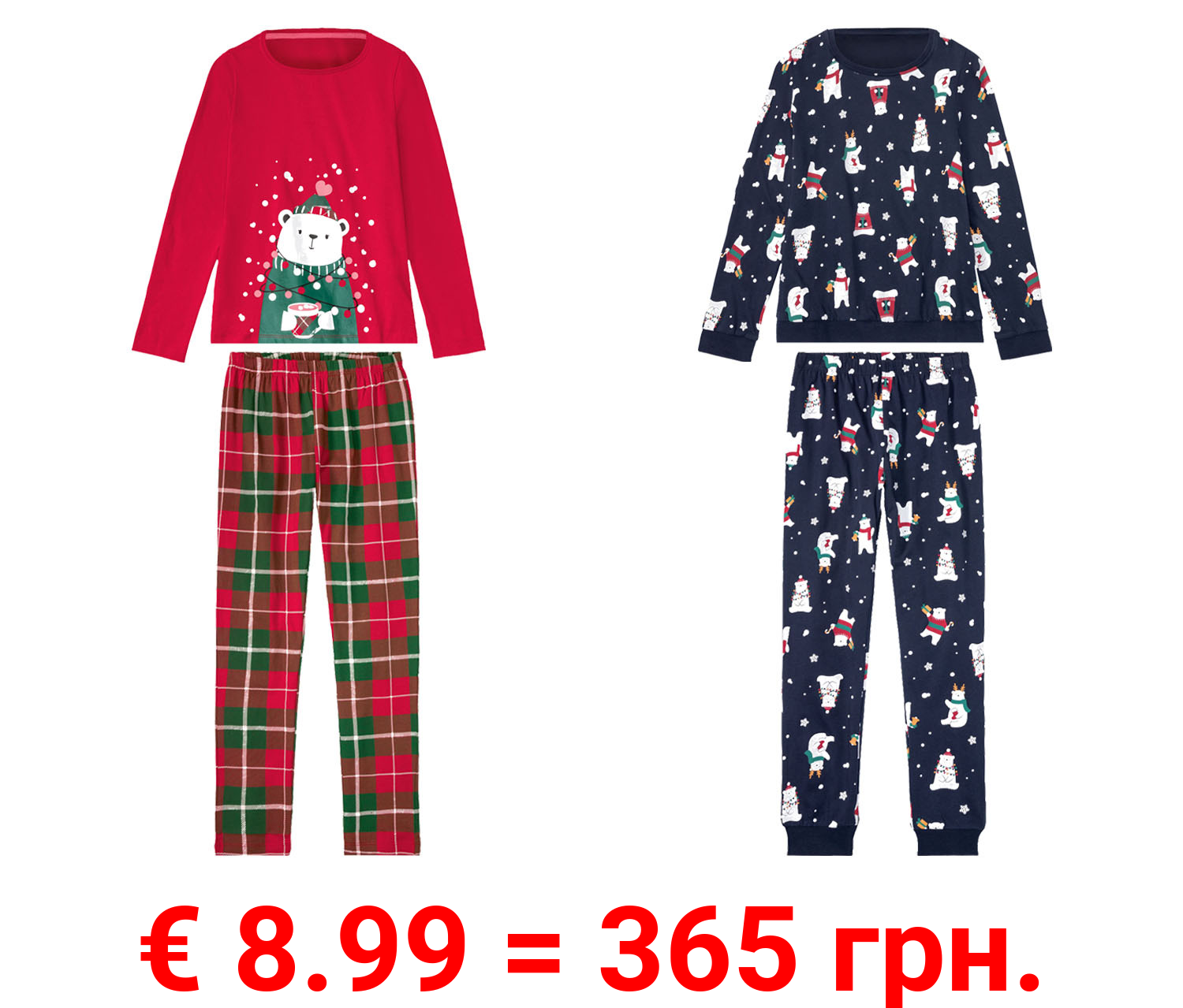 pepperts!® Kinder Mädchen Pyjama mit weihnachtlichen Motiven