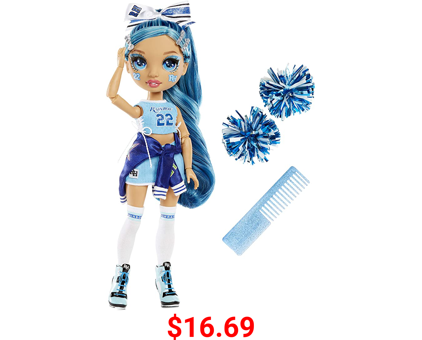 Rainbow High Cheer Skyler Bradshaw – Blue Cheerleader Fashion Doll with Pom Poms and Doll Accessories, Great for Kids 6-12 Years Old