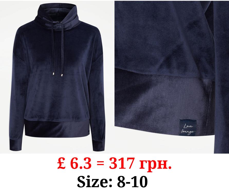 Navy Velour Cowl Neck Pyjama Top