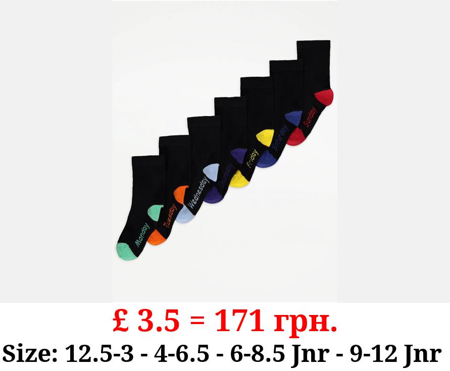 Black Day of the Week Cotton Rich Ankle Socks 7 Pack