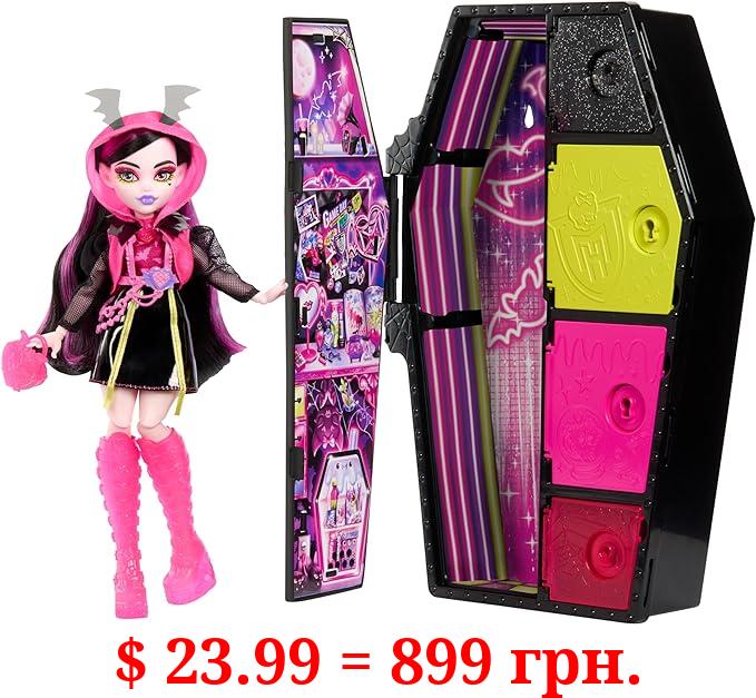 ​Monster High Doll and Fashion Set, Draculaura Doll, Skulltimate Secrets: Neon Frights, Dress-Up Locker with 19+ Surprises​​