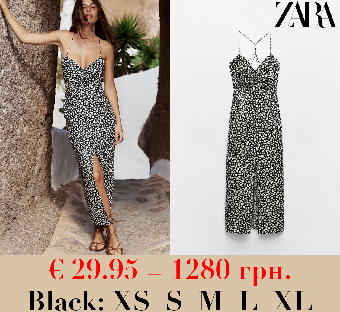 LINEN-BLEND FLORAL PRINT MIDI DRESS