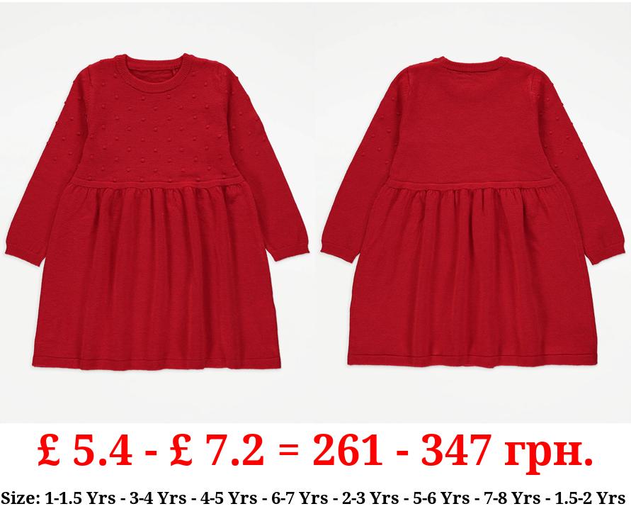 Red Knitted Polka Dot Long Sleeve Jumper Dress