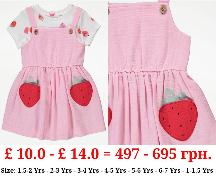 Pink Strawberry T-Shirt and Pinafore Outfit